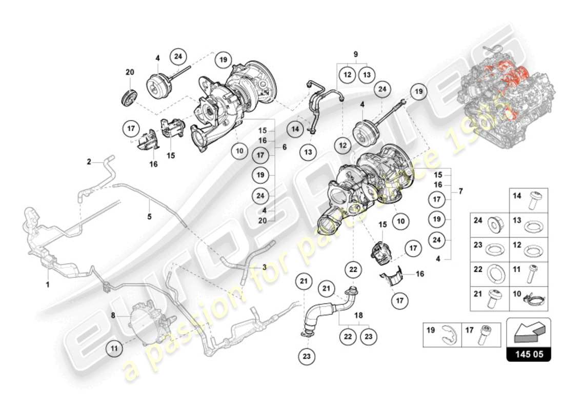 lamborghini urus (2020) abgasturbolader teilediagramm