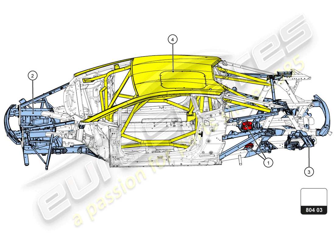lamborghini super trofeo evo 2 (2022) cockpit und dach teilediagramm