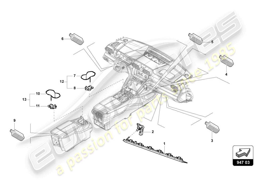 lamborghini urus (2021) beleuchtung für mittelkonsole teilediagramm