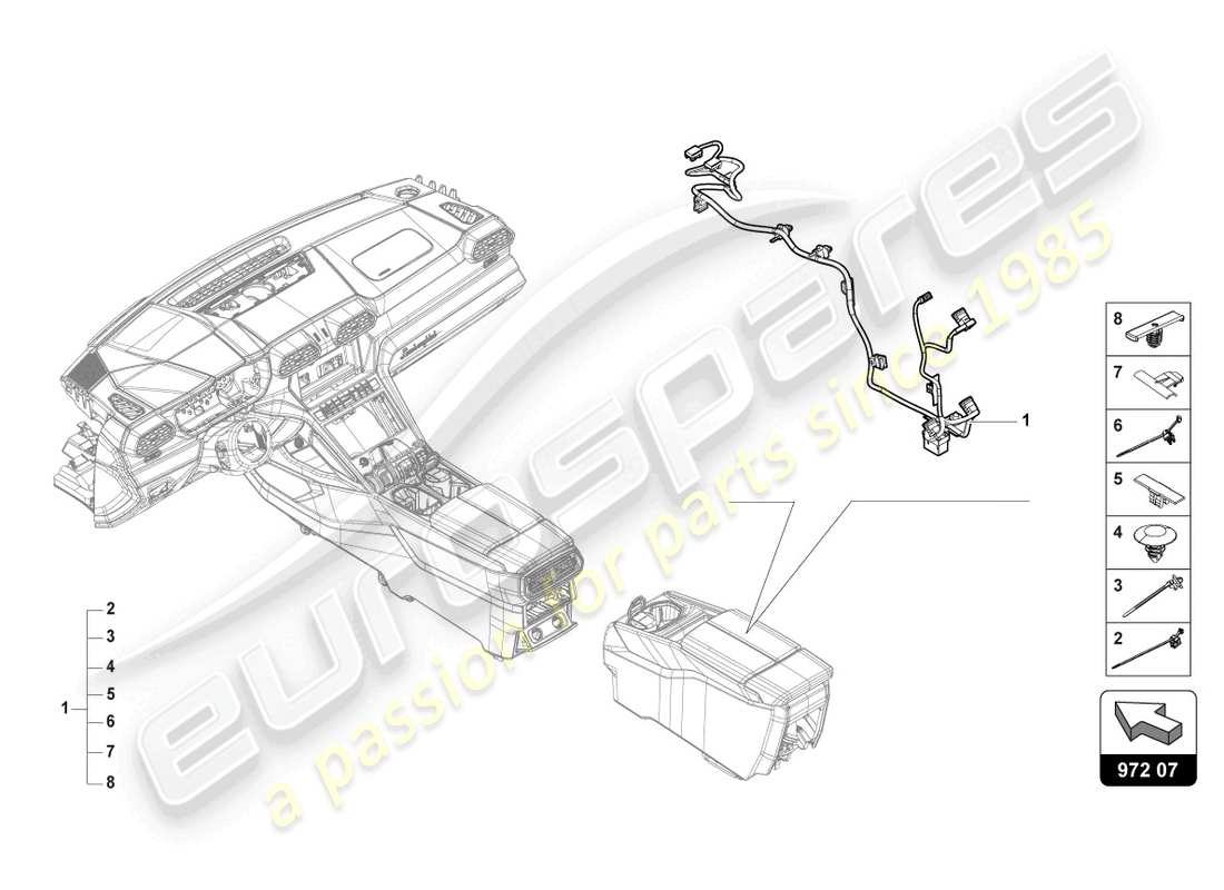 lamborghini urus (2022) kabelbaum für hintere konsolle ersatzteildiagramm
