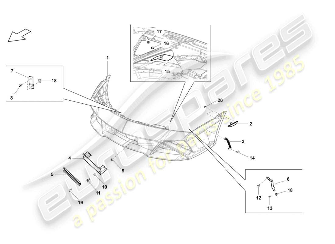 lamborghini lp560-4 spyder fl ii (2013) befestigungselemente vorne ersatzteildiagramm