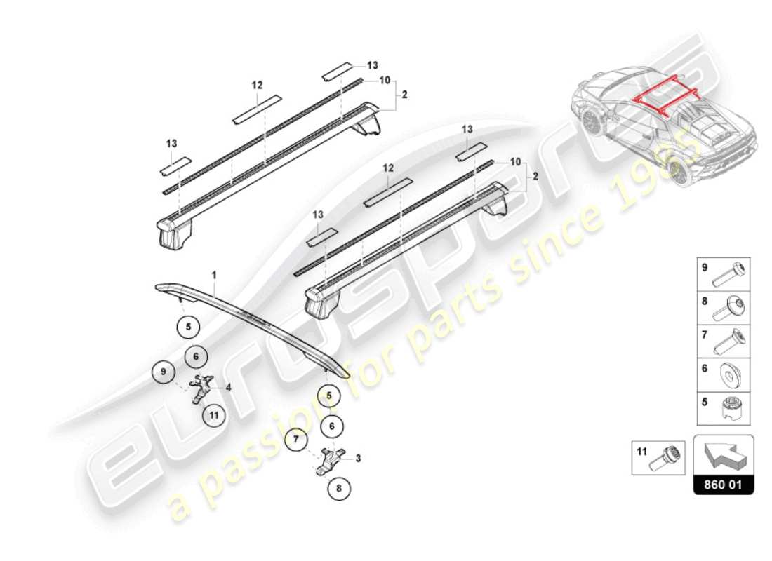 lamborghini 2024 (sterrato) dachreling ersatzteildiagramm
