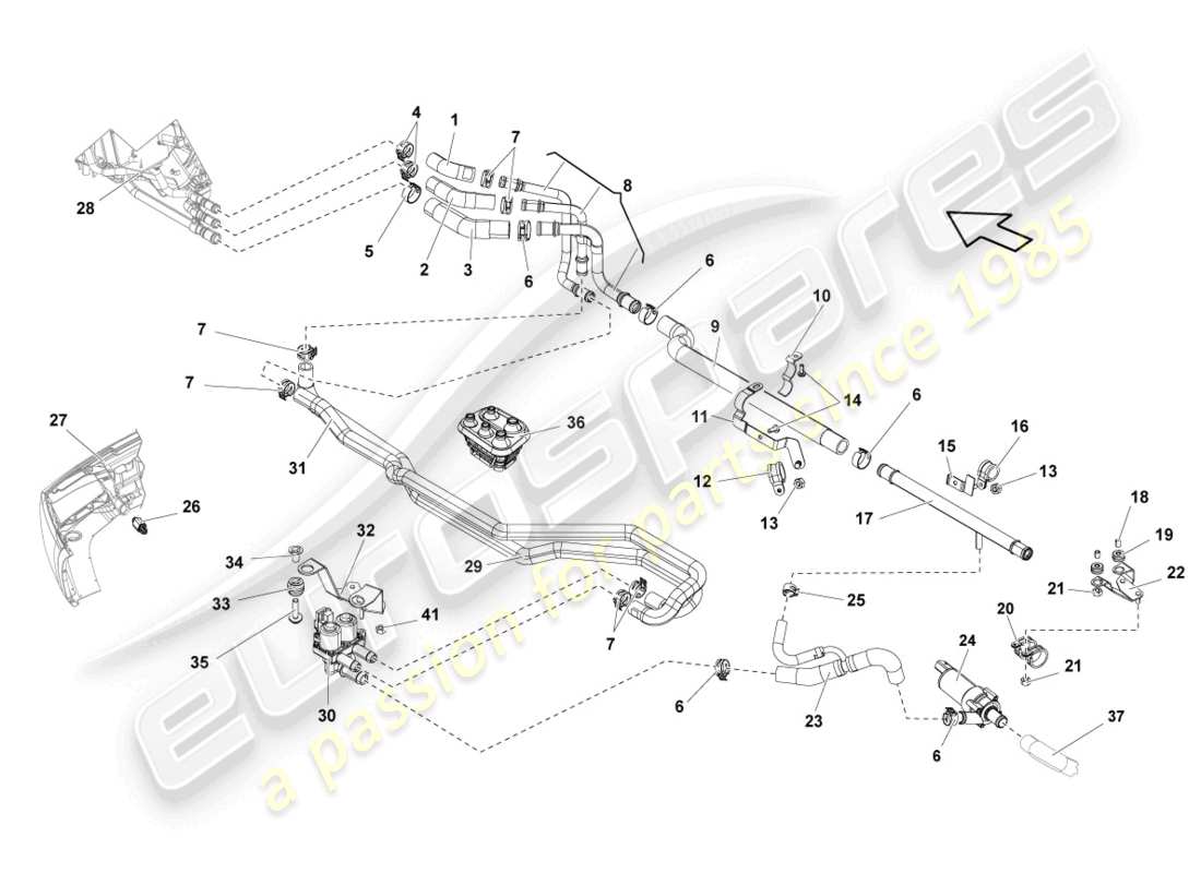 lamborghini lp550-2 coupe (2013) kühlmittelschläuche und -rohre ersatzteildiagramm