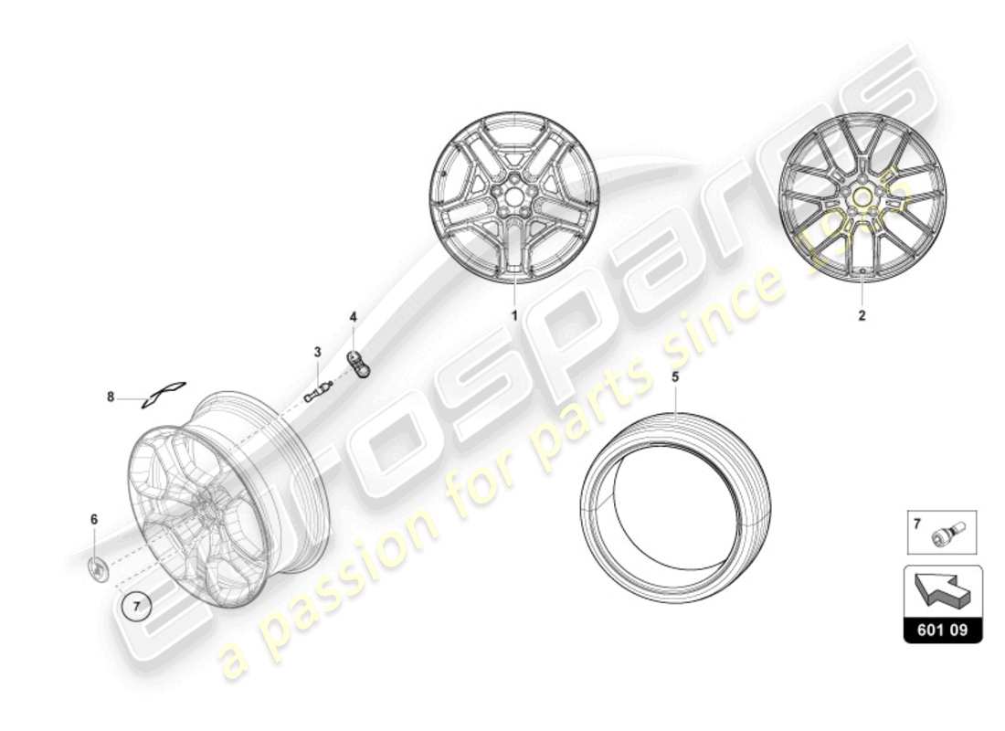 lamborghini sterrato (2024) räder/reifen vorne teilediagramm
