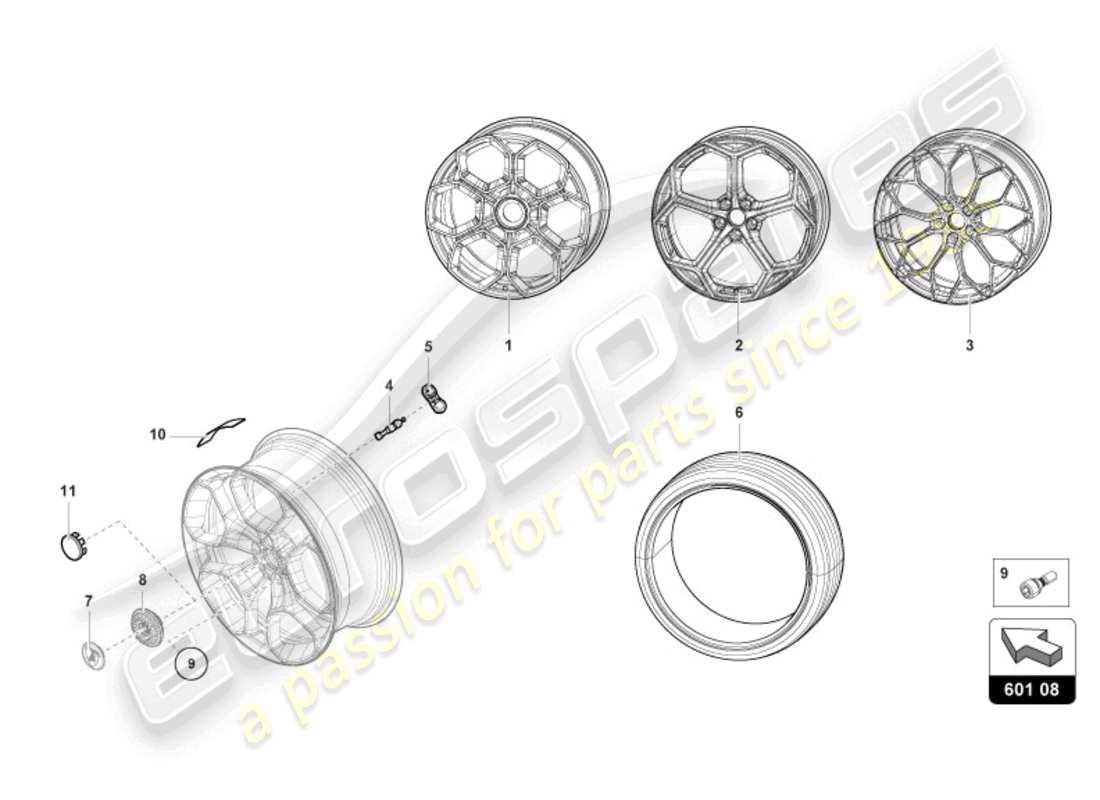 lamborghini tecnica (2023) räder/reifen hinten teilediagramm