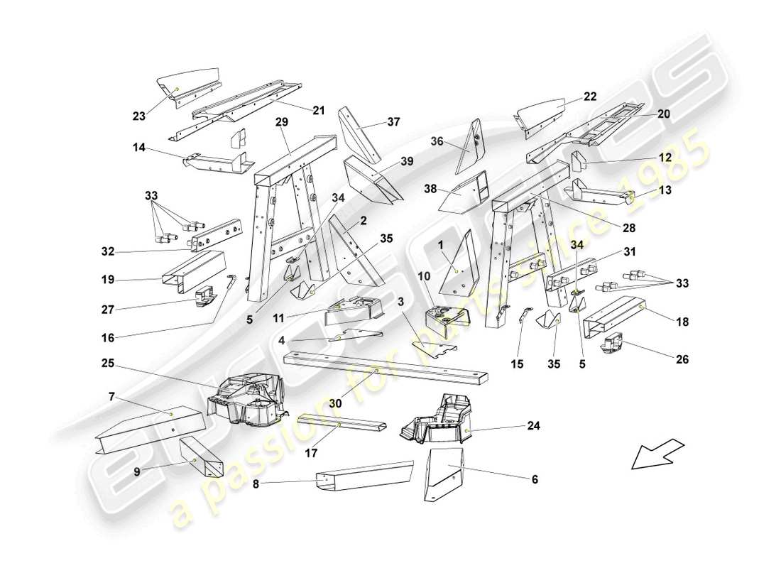 lamborghini lp560-4 coupe (2012) rahmen hinten teilediagramm