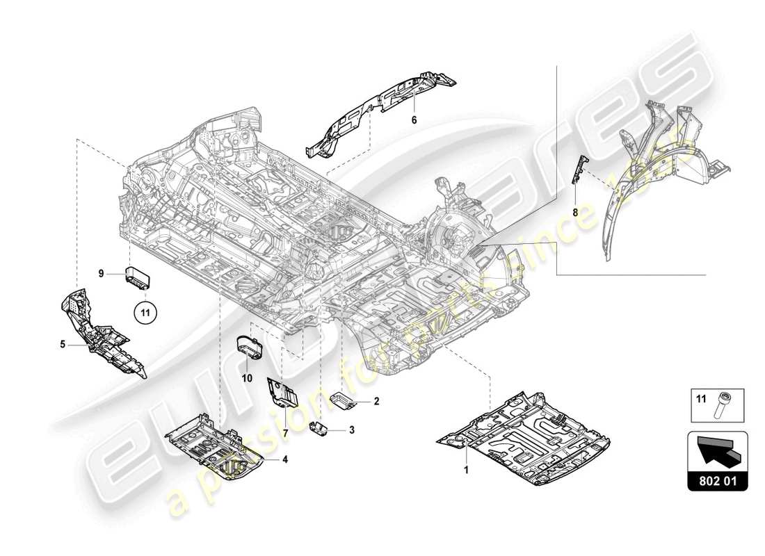 lamborghini urus s (2024) bodenplatte teilediagramm