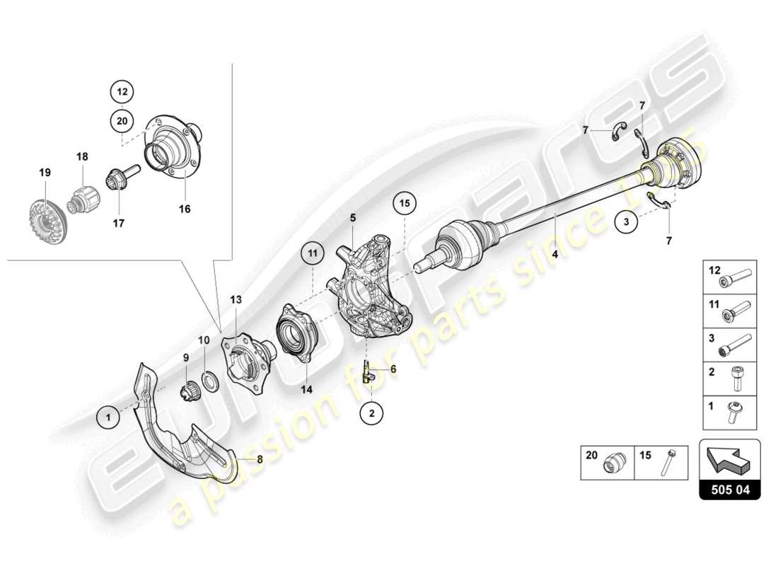 lamborghini sian roadster (2021) achswelle hinten ersatzteildiagramm