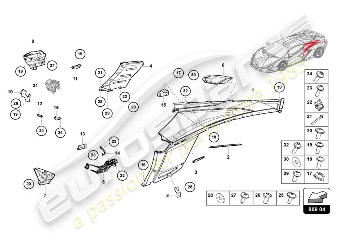 lamborghini sian roadster (2021) seitenverkleidungen ersatzteildiagramm