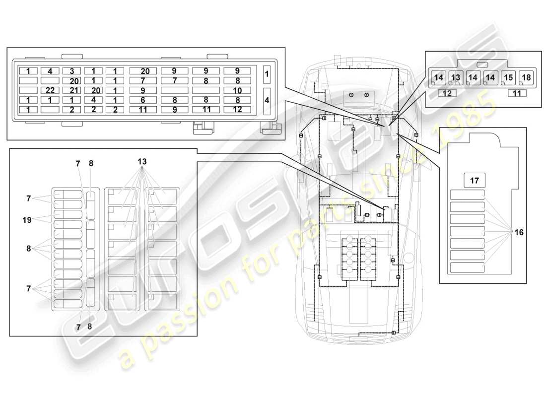 lamborghini superleggera (2008) central electrics ersatzteildiagramm