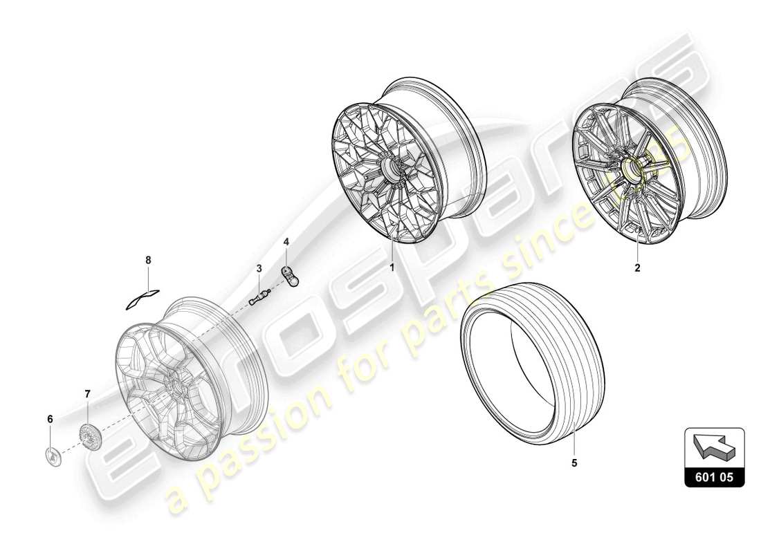 lamborghini sto (2024) räder/reifen vorne teilediagramm