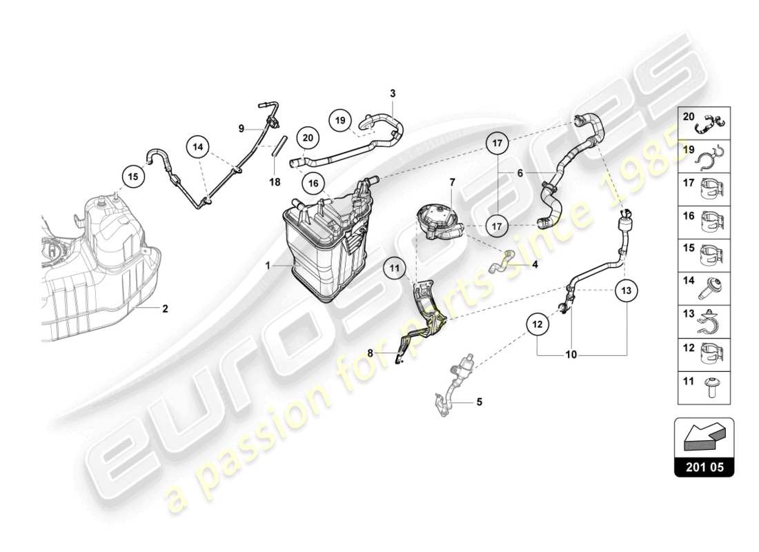 lamborghini tecnica (2023) aktivkohlebehälter teilediagramm