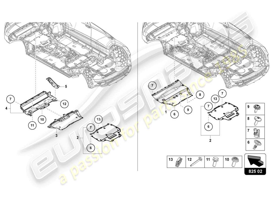 lamborghini urus (2022) unterbodenverkleidung teilediagramm