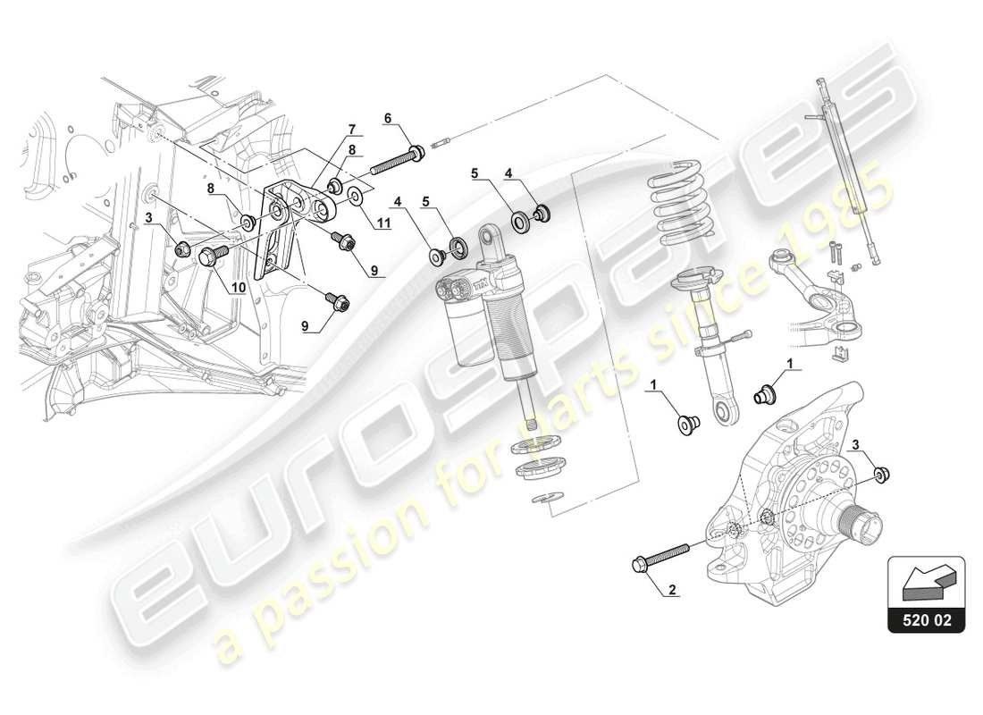 lamborghini 2018 (gt3 evo) vordere dämpferbefestigung ersatzteildiagramm