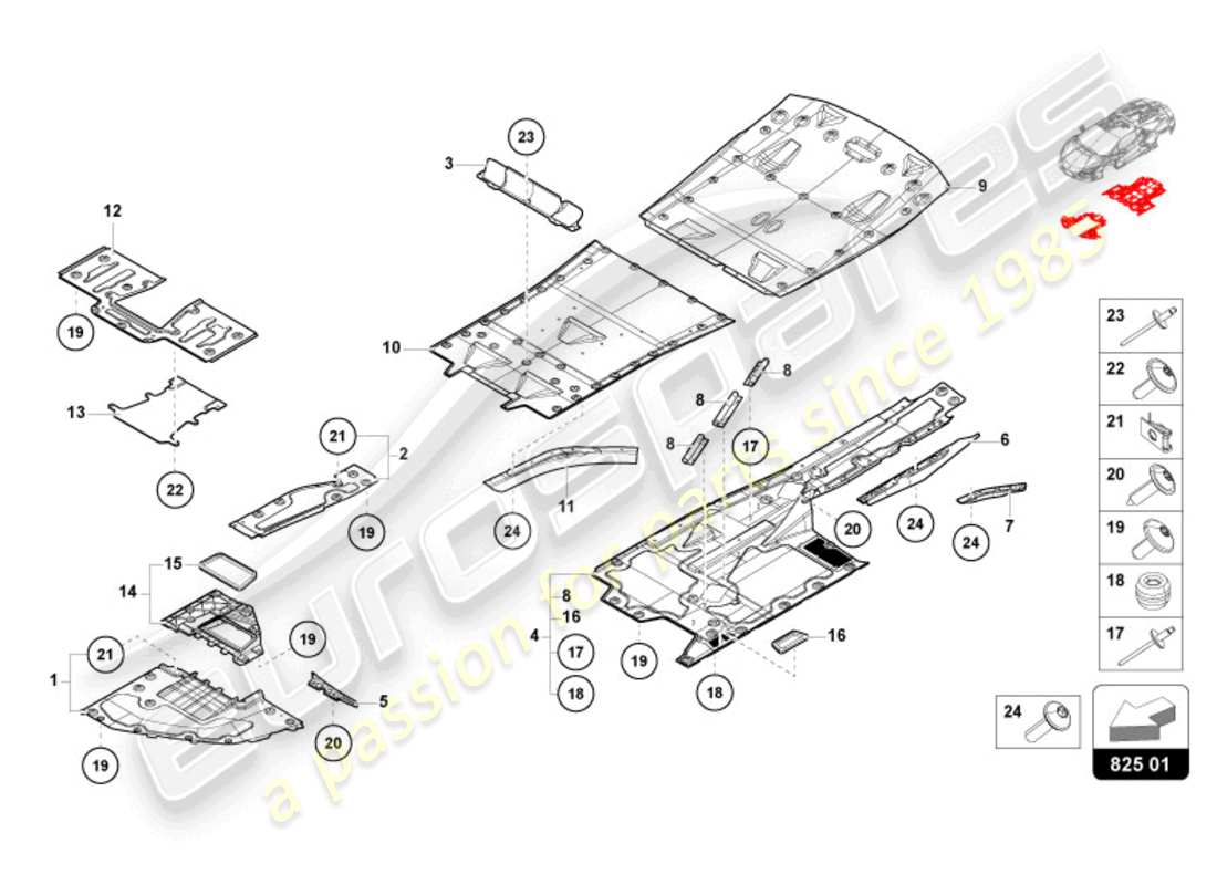 lamborghini revuelto coupe (2024) unterbodenverkleidung teilediagramm