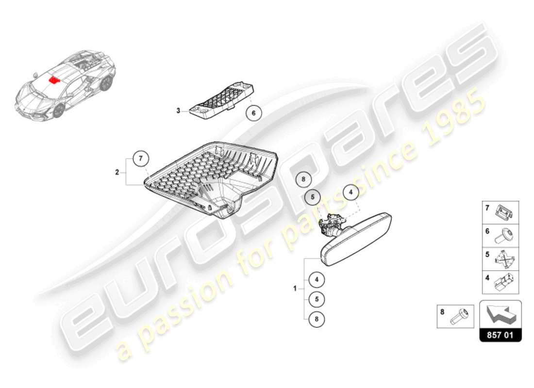 lamborghini revuelto coupe (2024) innenspiegel ersatzteildiagramm