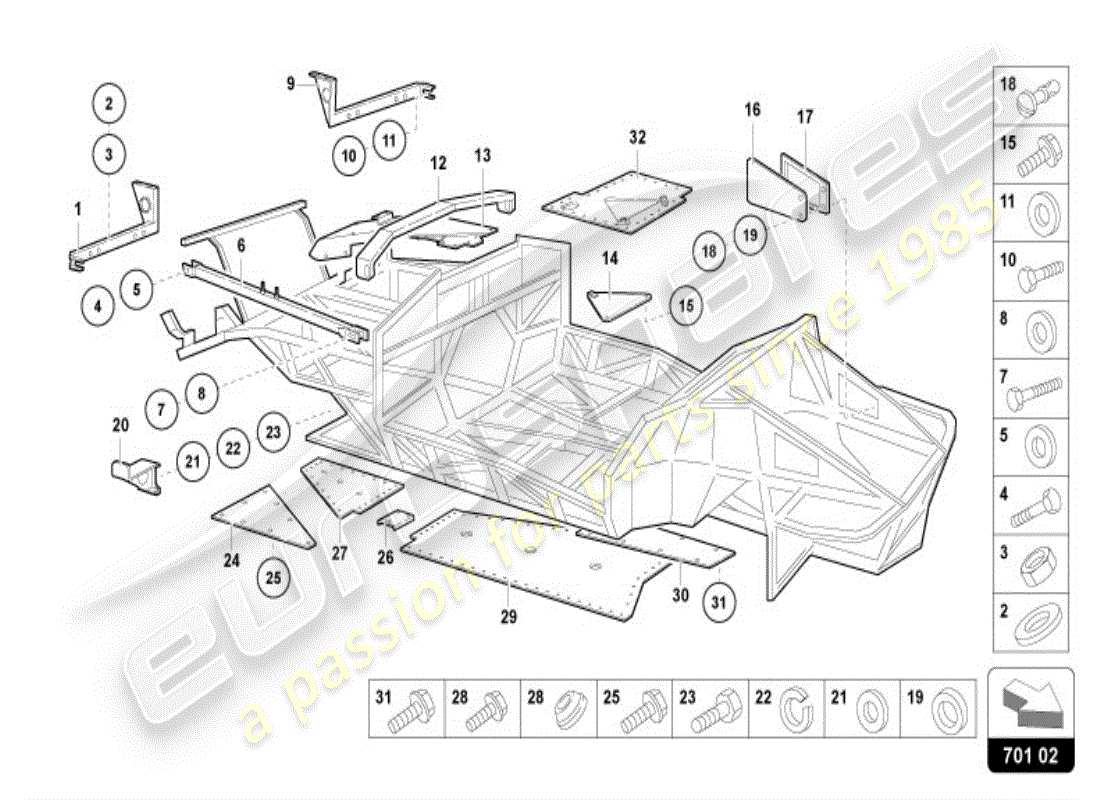 lamborghini diablo vt (1995) zierrahmen vorderteil ersatzteildiagramm