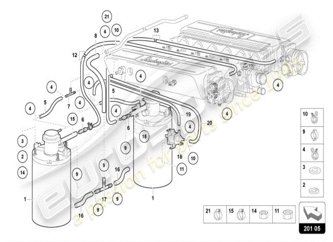 lamborghini diablo vt (1996) aktivkohlefiltersystem teilediagramm