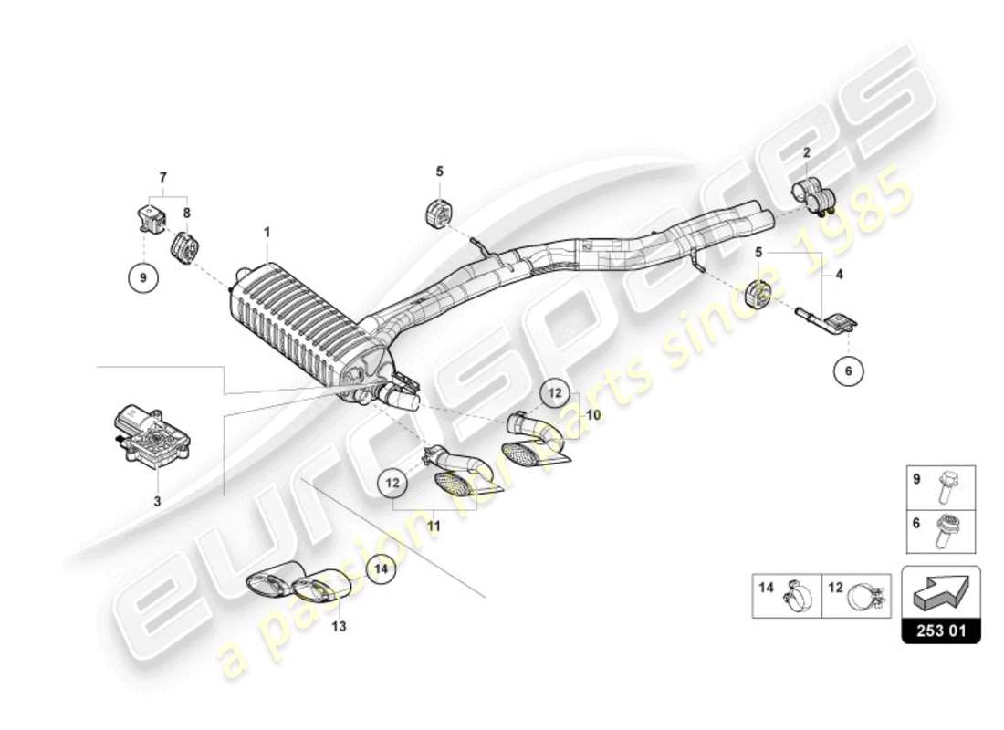 lamborghini urus (2020) hinterer schalldämpfer ersatzteildiagramm