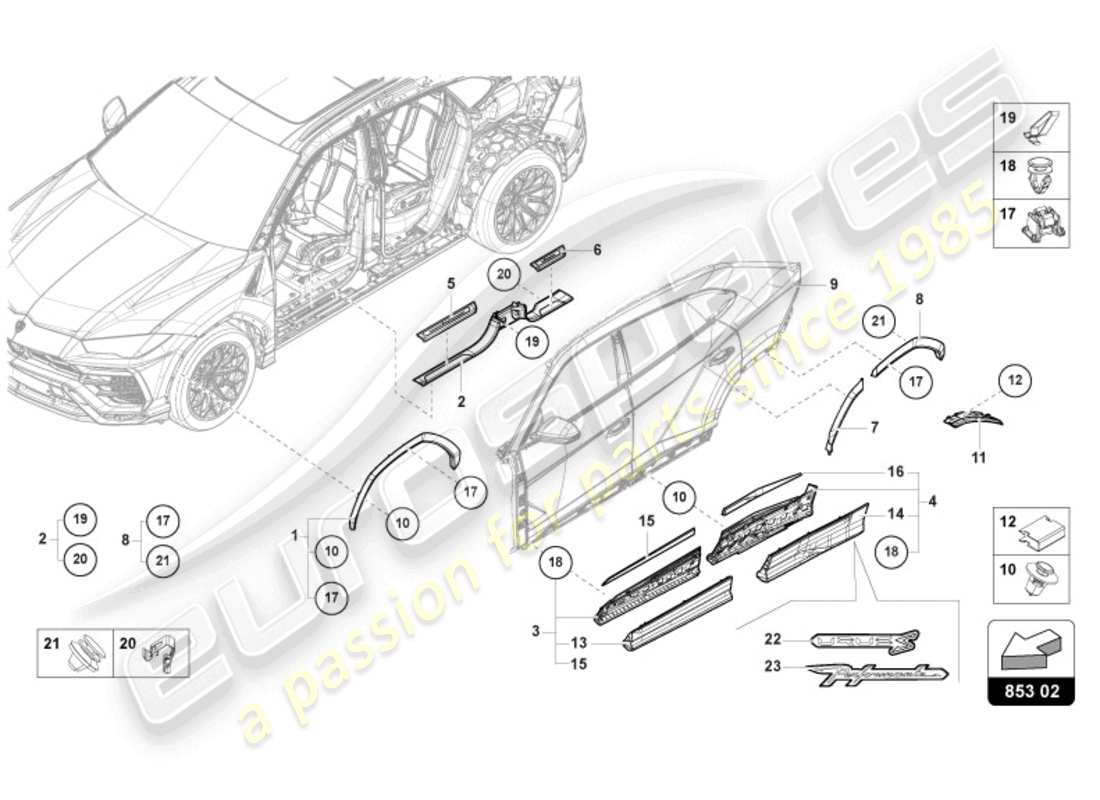 lamborghini urus (2021) schwellerzierleiste ersatzteildiagramm