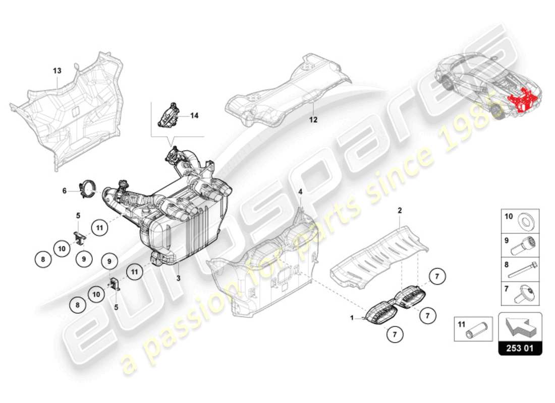 lamborghini revuelto coupe (2024) endschalldämpfer mit doppel-endrohr ersatzteildiagramm
