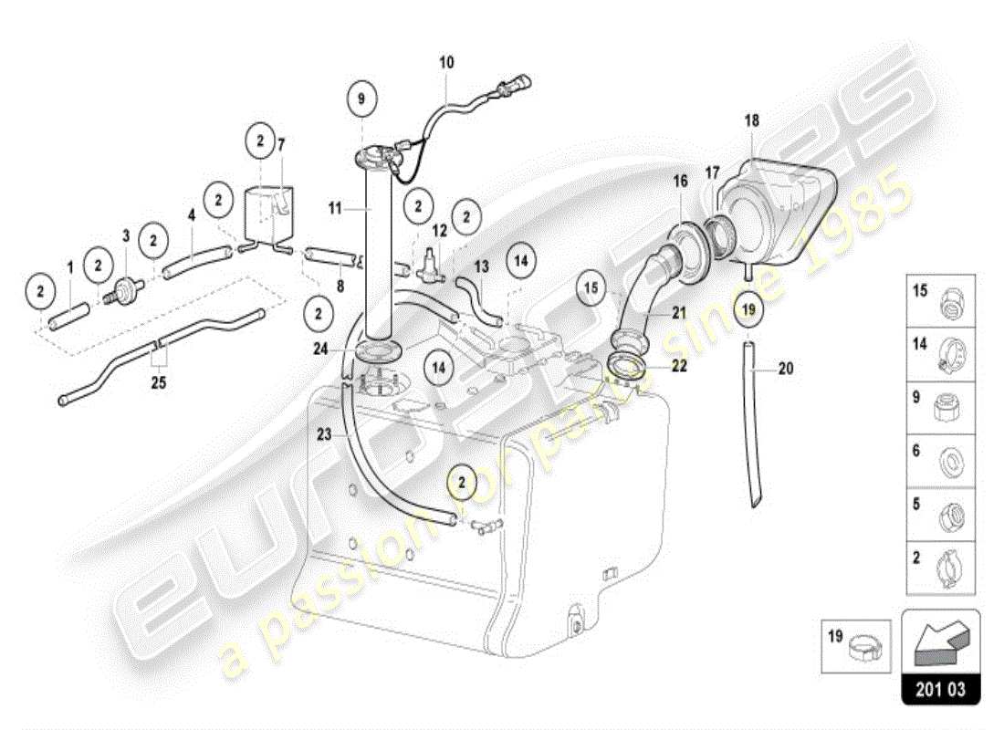 lamborghini diablo vt (1995) kraftstofftank teilediagramm