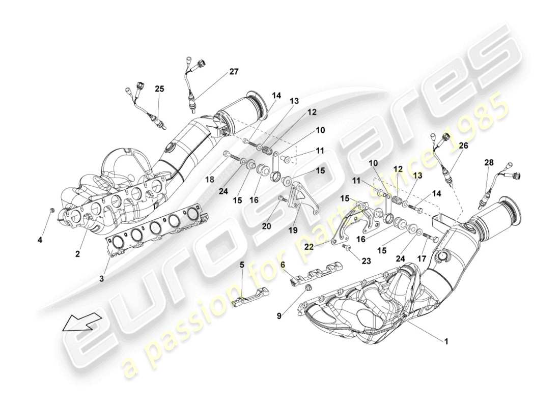 lamborghini lp550-2 spyder (2010) auspuffkrümmer mit katalysator ersatzteildiagramm