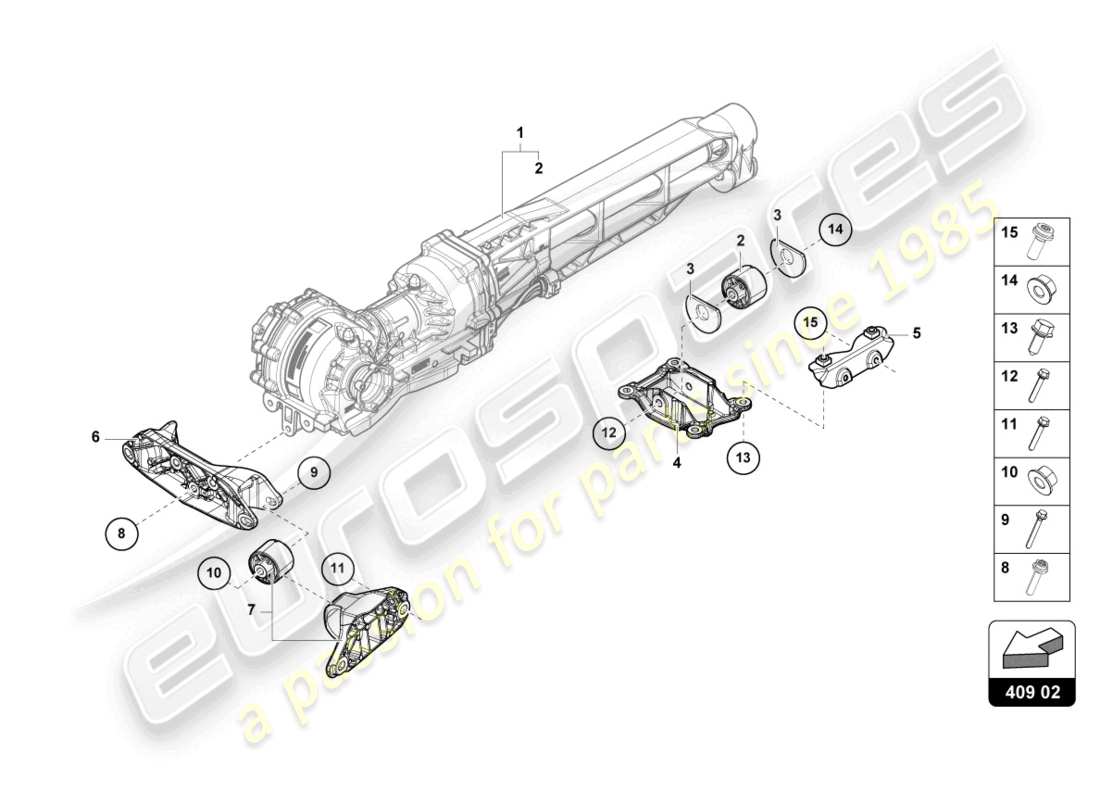 lamborghini evo coupe (2022) unterstützung für vorderachse ersatzteildiagramm