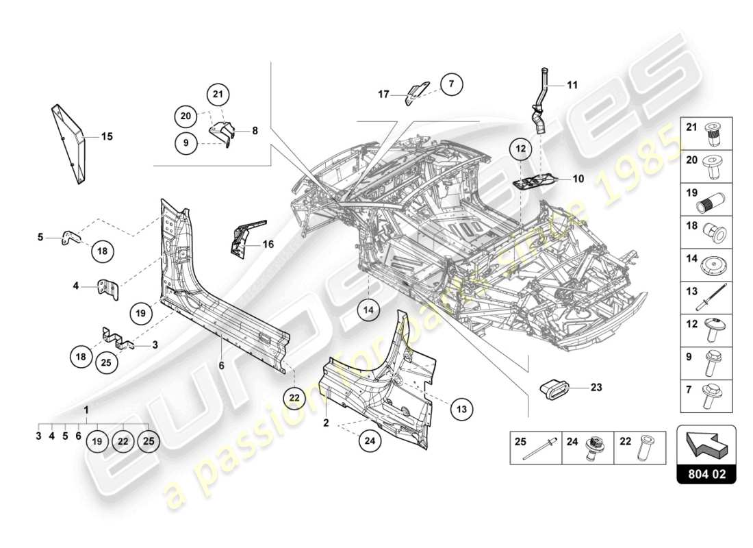 lamborghini evo spyder 2wd (2022) verstärkung teilediagramm