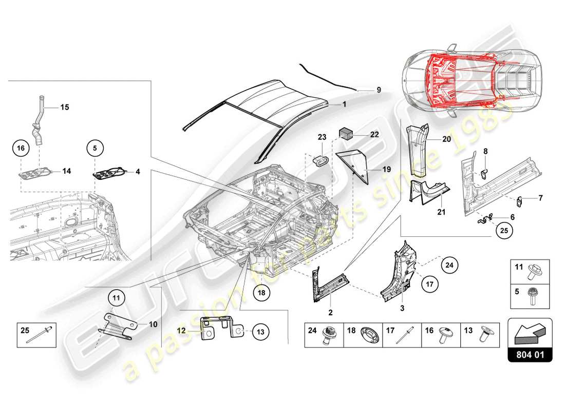 lamborghini evo coupe 2wd (2021) roof-teilediagramm