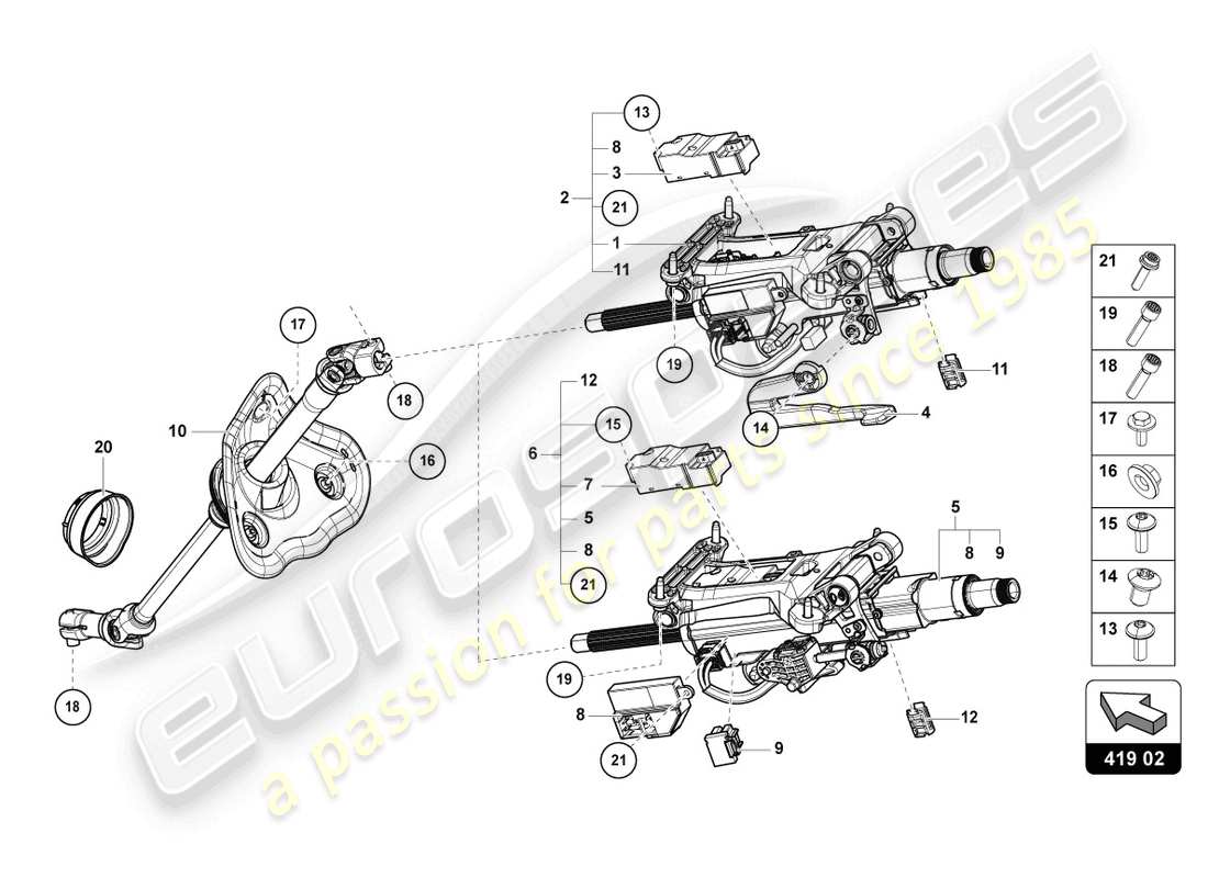 lamborghini urus (2020) lenksäule mit anbauteilen ersatzteildiagramm