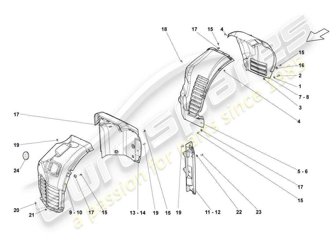 lamborghini lp550-2 spyder (2010) radkastenverkleidung vorne und hinten ersatzteildiagramm