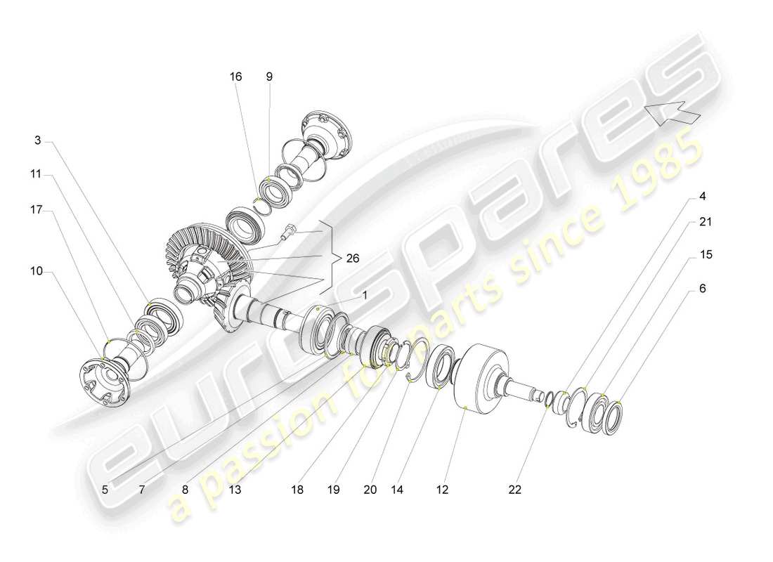 lamborghini gallardo spyder (2007) vorderachsdifferential teilediagramm