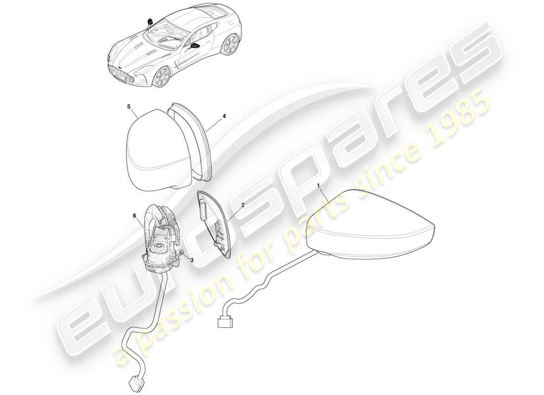 aston martin one-77 (2011) teilediagramm für außenrückspiegel