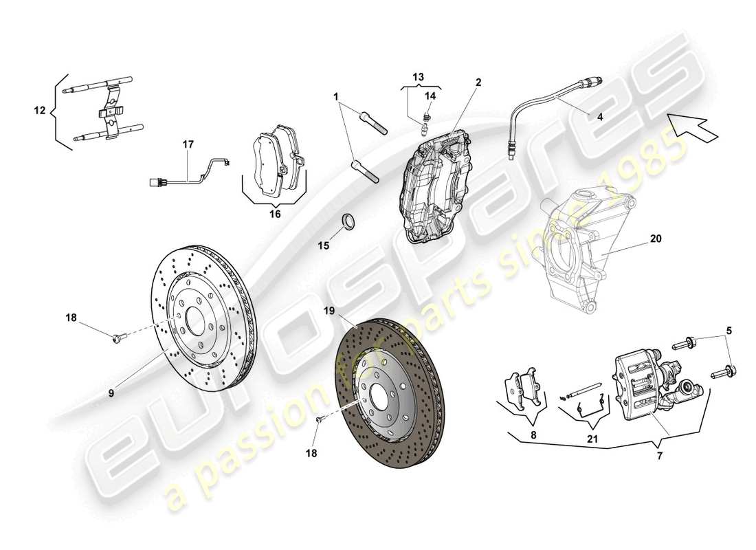 lamborghini lp550-2 spyder (2010) scheibenbremse hinten, ersatzteildiagramm