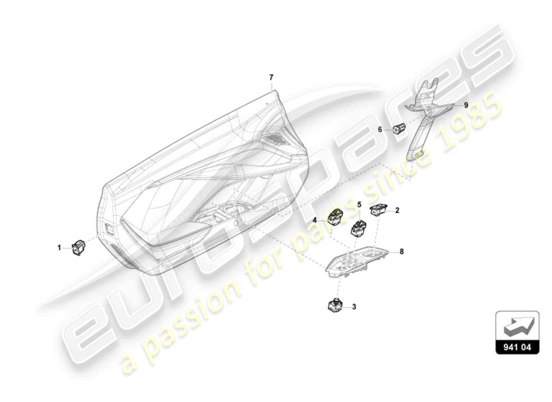 lamborghini revuelto coupe (2024) schalter in türverkleidung ersatzteildiagramm