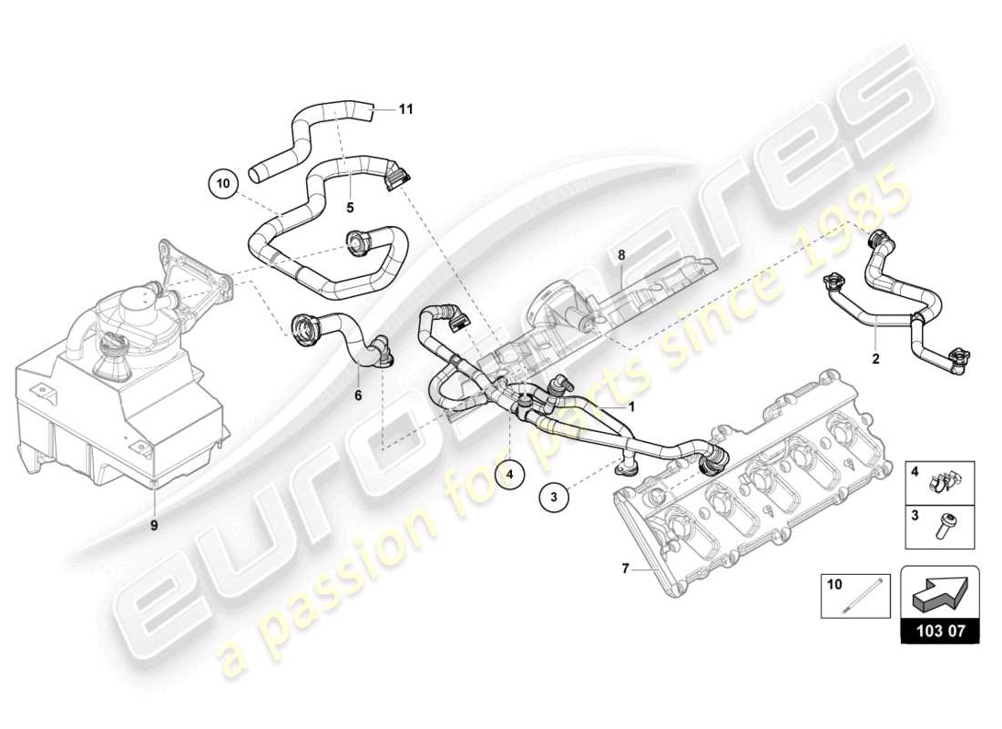 lamborghini evo coupe (2022) entlüftungsleitung ersatzteildiagramm