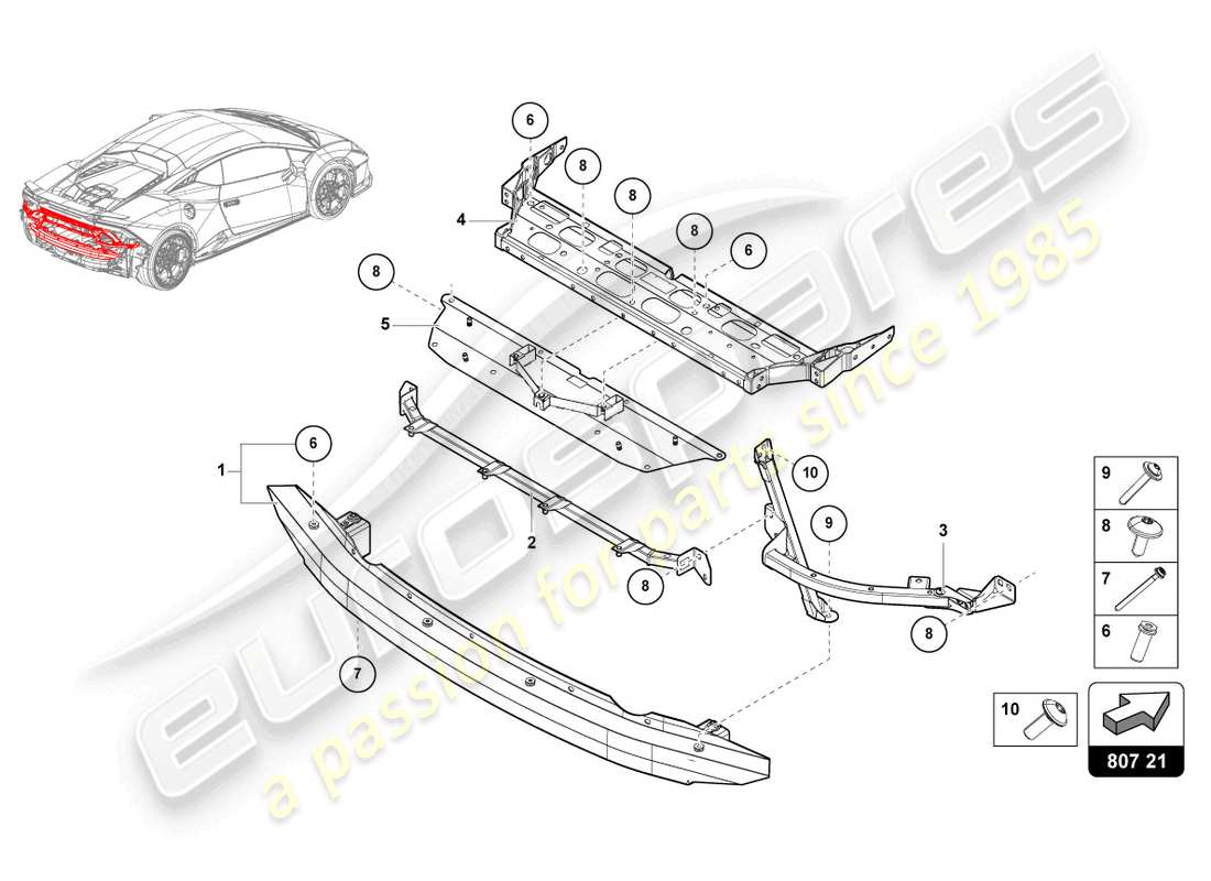 lamborghini tecnica (2024) stoßstangenträger ersatzteildiagramm
