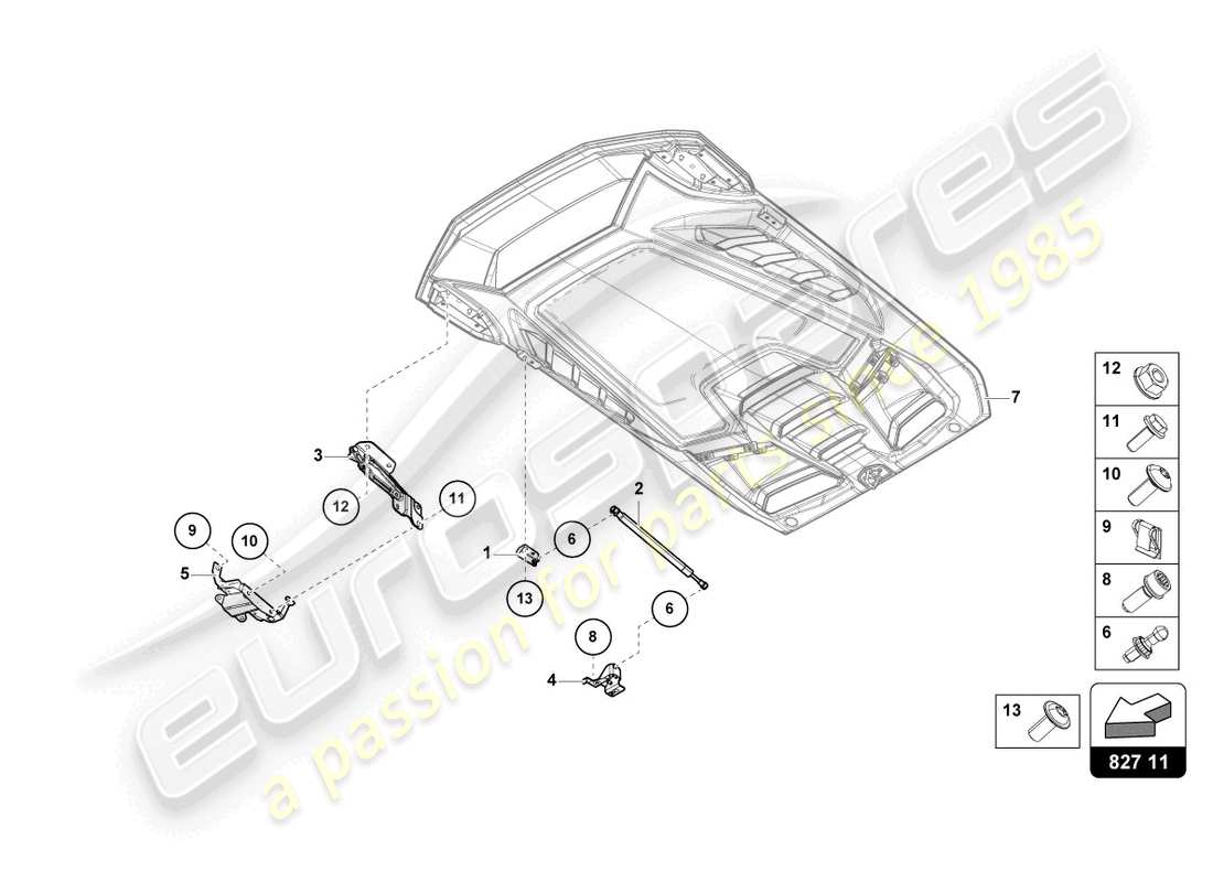 lamborghini tecnica (2024) motorabdeckung mit inspektionsabdeckung ersatzteildiagramm