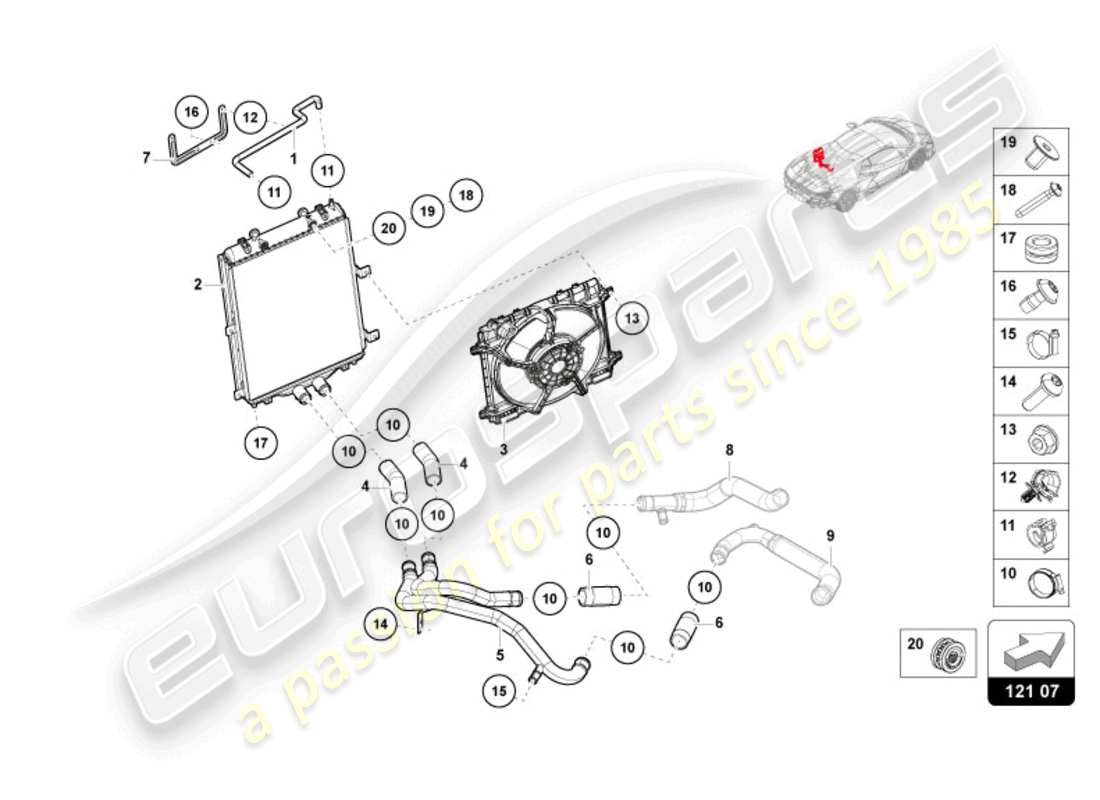 lamborghini revuelto coupe (2024) kühlmittel kühlsystem wassersystem teilediagramm