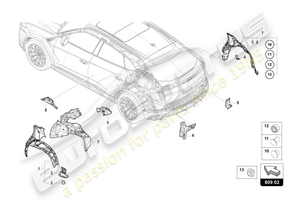 lamborghini urus (2021) kotflügelschutz hinten teilediagramm