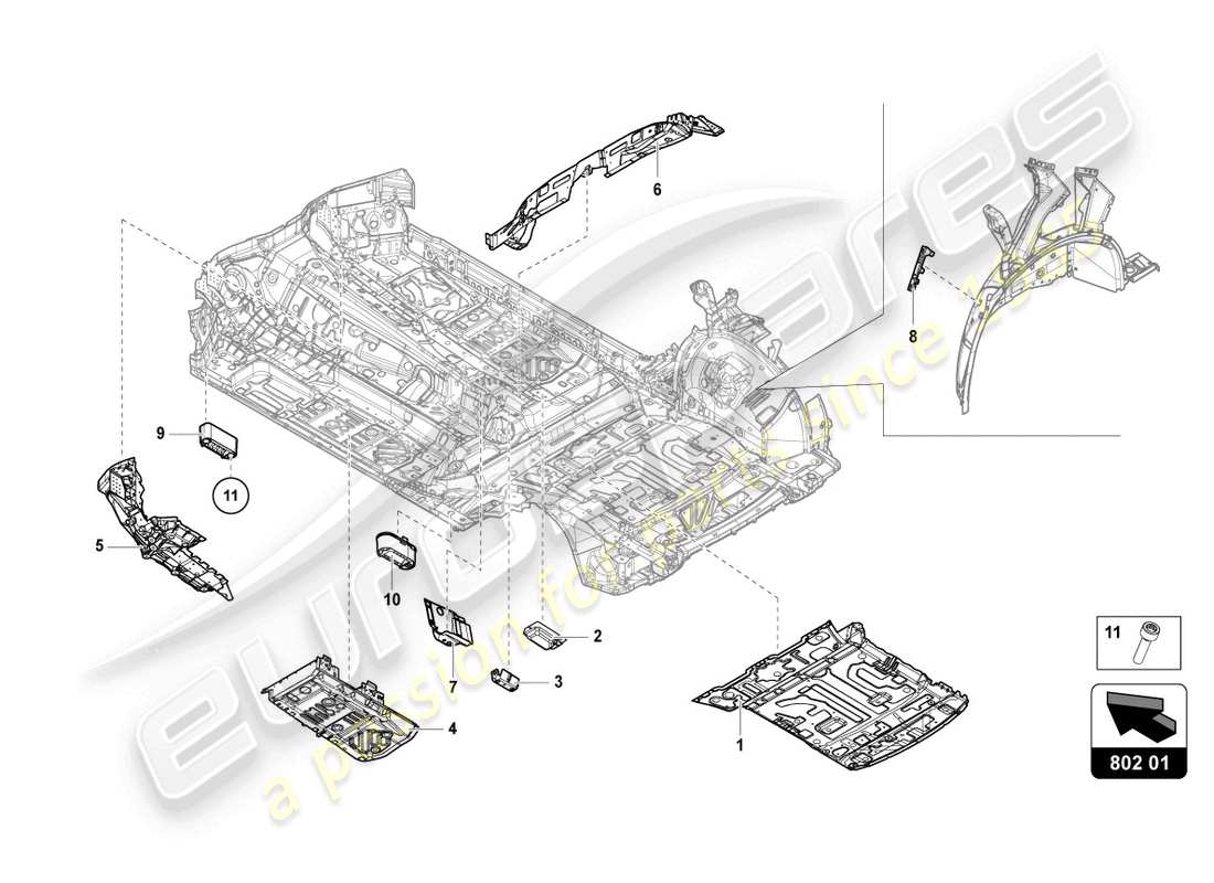 lamborghini urus (2020) bodenplatte teilediagramm