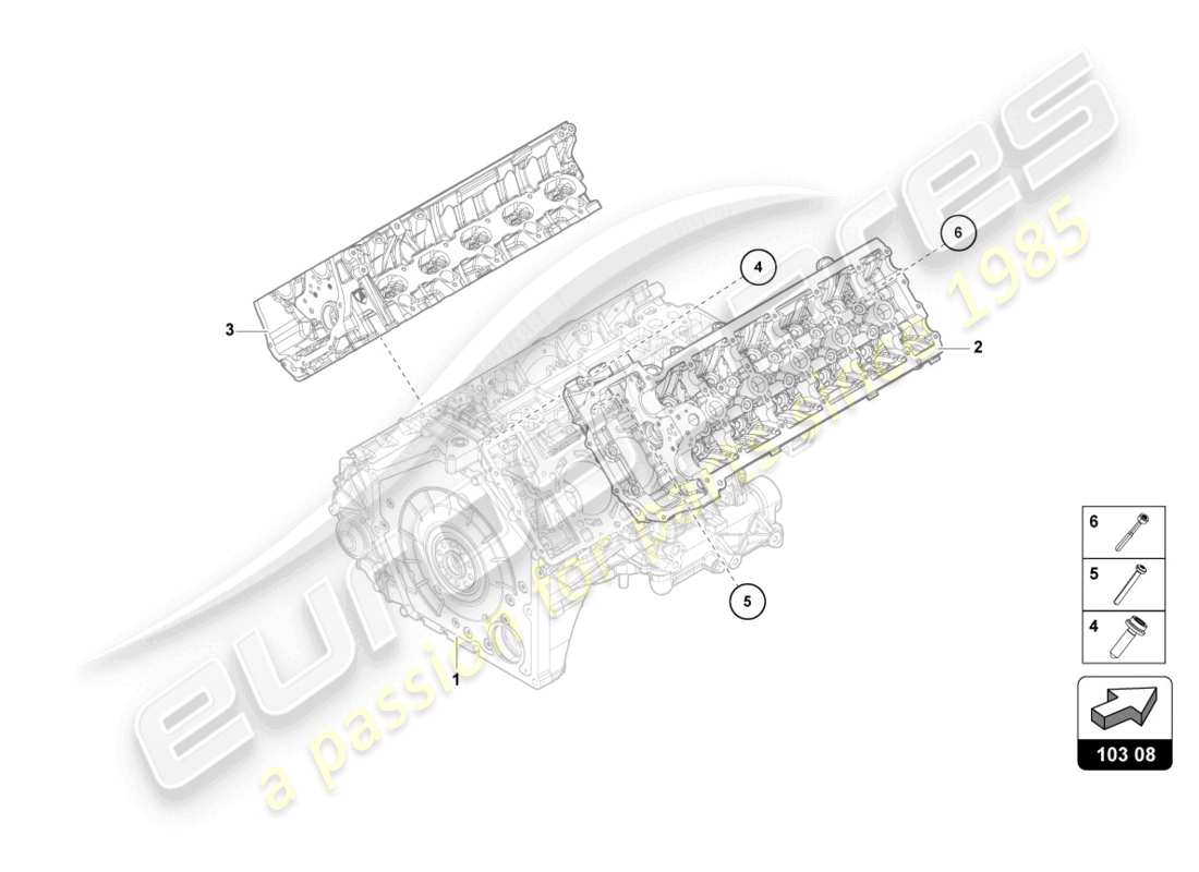 lamborghini evo spyder (2023) kompletter zylinderkopf (ohne nockenwelle und ohne glühkerze) ersatzteildiagramm