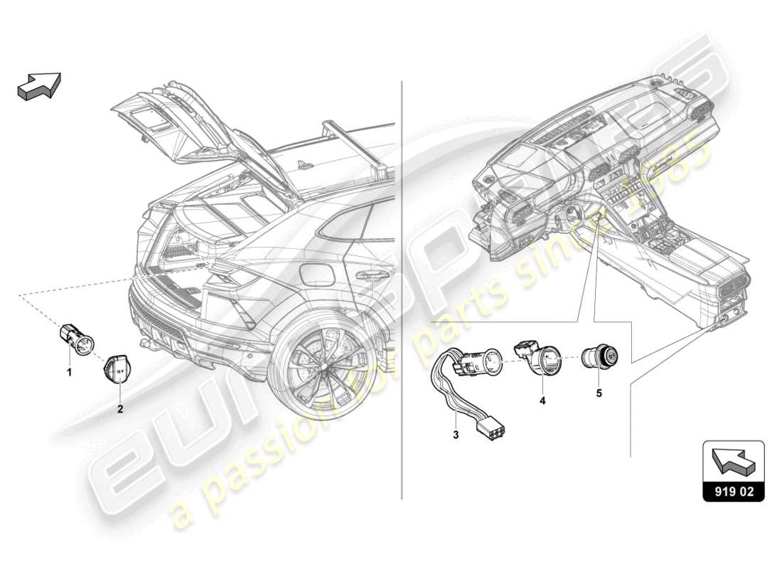 lamborghini urus (2020) abdeckung mit zigarettenanzünder und buchse ersatzteildiagramm