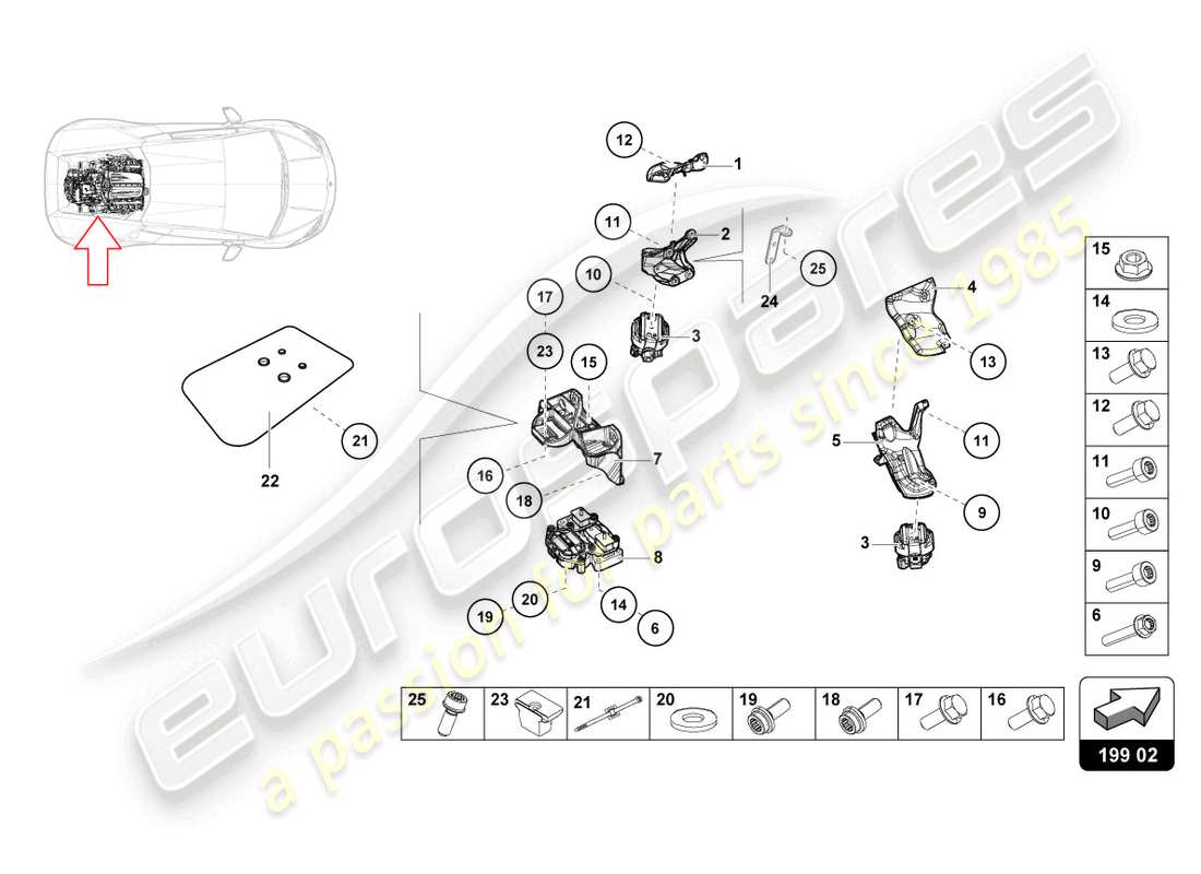lamborghini tecnica (2024) befestigung von motorteilen teilediagramm