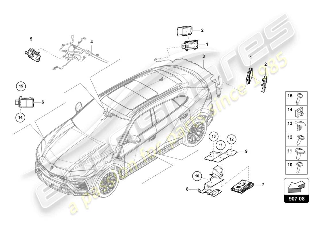 lamborghini urus (2021) steuergerät für spurenwechselassistent teilediagramm