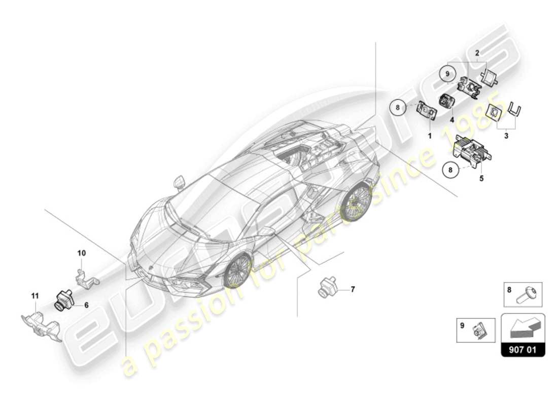 lamborghini revuelto coupe (2024) fahrzeugumgebungskamera - teilediagramm