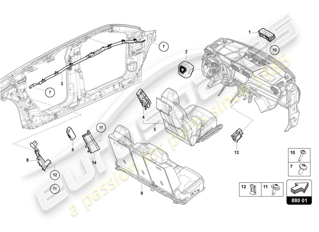 lamborghini urus (2020) airbag-teilediagramm