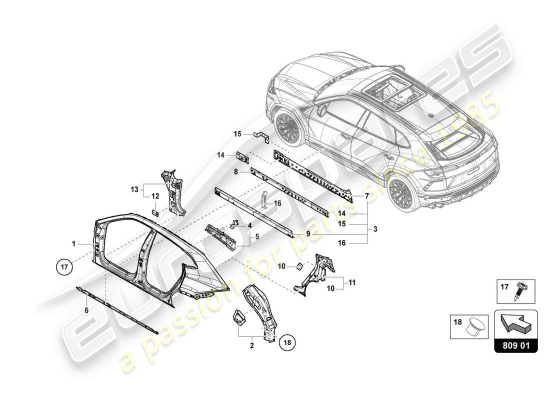 lamborghini urus (2020) body left ersatzteildiagramm