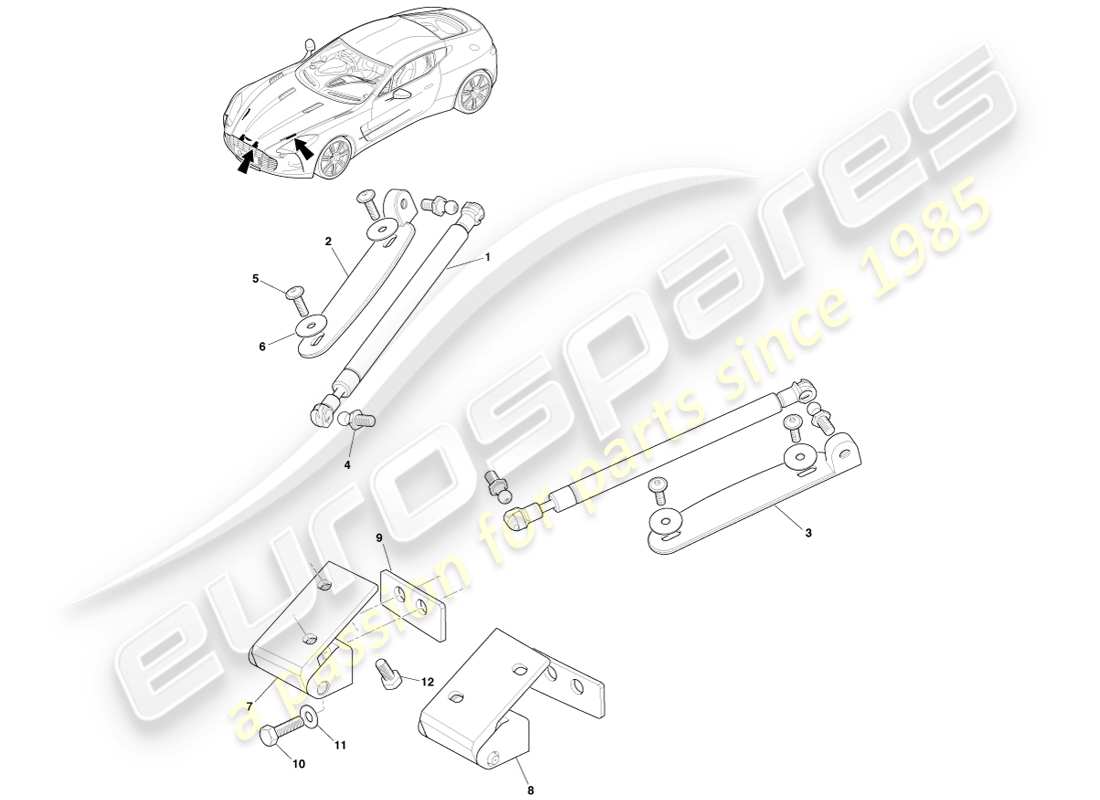 aston martin one-77 (2011) teilediagramm des haubenscharniers